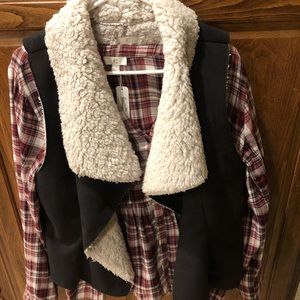 NWT Charming Charlie’s Plaid Shirt w/ Sherpa Vest